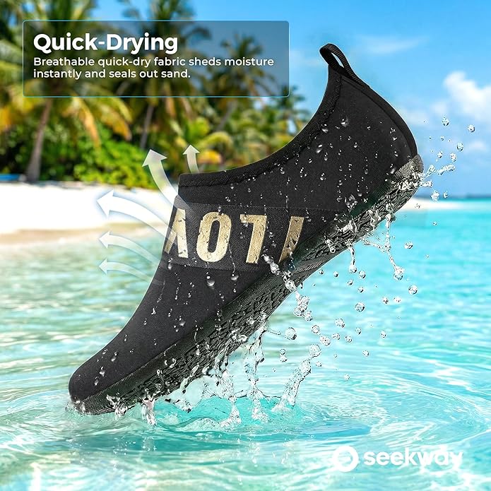 SEEKWAY Water Shoes Women Men Adult Quick-Dry Aqua Socks Barefoot Non Slip for Beach Swim River Pool Lake surf Black SK002(U)