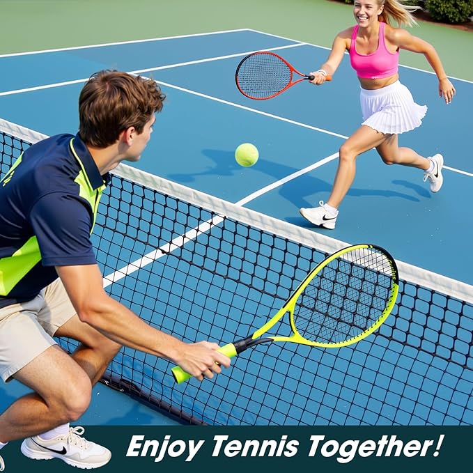 Neon Tennis Rackets 2 Pack for Adults- 27" Lightweight Aluminum Tennis Racquet Set with 3 Balls & Bag- Vibrant High-Visibility Matte Finish for Men Women Beginners