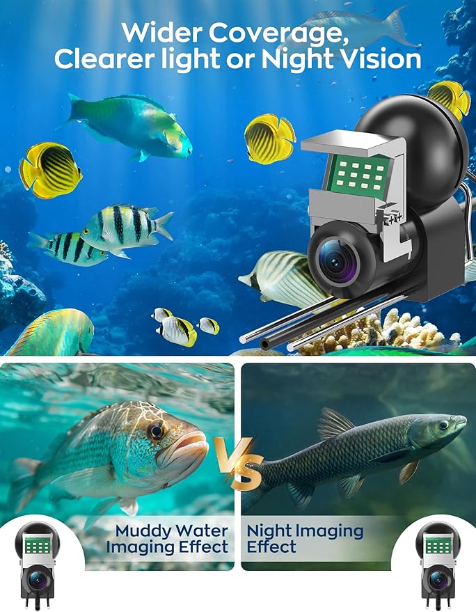 Underwater Fishing Camera,1080P Portable Fish Finder with 5" Waterproof IPS Screen,220° Ultra-Wide Ice Fishing Camera with 12 IR LED Night Vision,10000mAh Battery&100FT Cable for Boat, Lake & Kayak