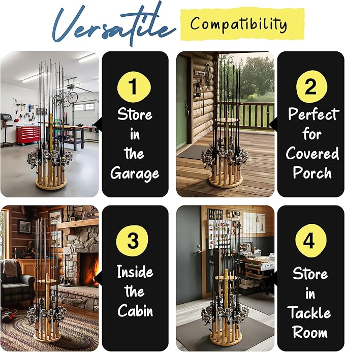 Rush Creek Creations | Rod Holder for 16 Fishing Poles, Garage Organization and Storage, for Reels, Gear, Accessories, Tackle Box