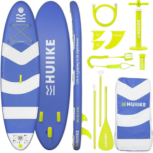 HUIIKE Inflatable Paddle Board for Adults with Accessories Included, Oar, Fins, Pump. Stand Up Paddleboard Great Stability and Resistance. 10’ x 33" x 5.9", Maximum Load 286 lb
