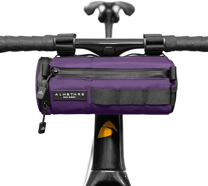 ALMSTHRE Compact Bar Bag – Sterling Violet | Hard-Shell Bike Handlebar Bag with Waterproof Zipper & Adjustable Straps | Lightweight Bicycle Handlebar Bag, Compatible with Road, Gravel & MTB Bikes