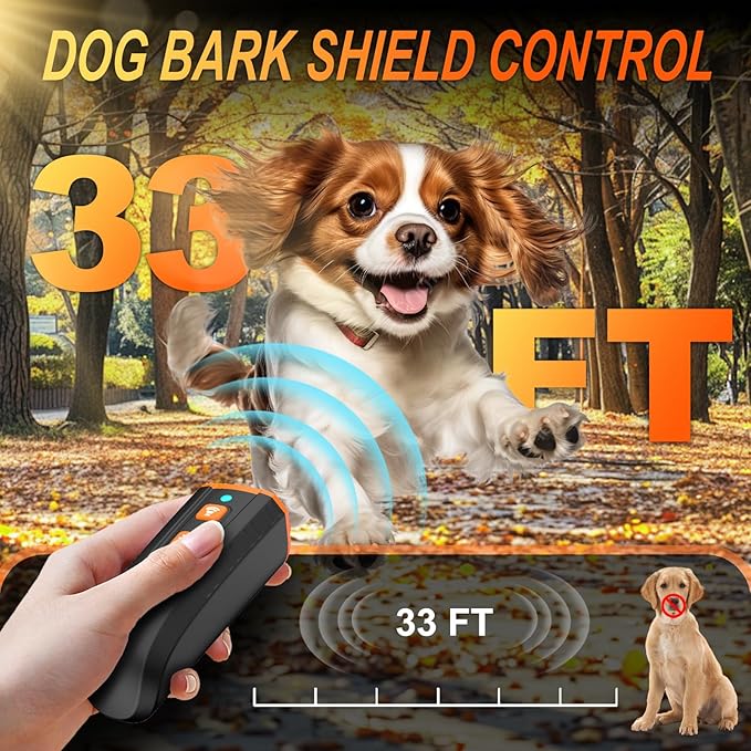 Dog Bark Deterrent Device, Anti Barking Device Bark Button for Dogs with 3X Ultrasonic Silencer, Stopping Own or Neighbor's Dog Barking, Dog Behavior Training, Safe, Rechargeable, Indoor Outdoor