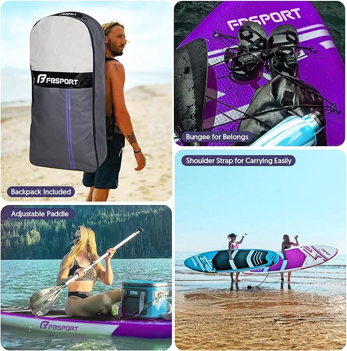FBSPORT 11' Premium Stand Up Paddle Board, Yoga Board with SUP Accessories & Carry Bag | Wide Stance, Surf Control, Non-Slip Deck, Leash, Paddle and Pump for Youth & Adult