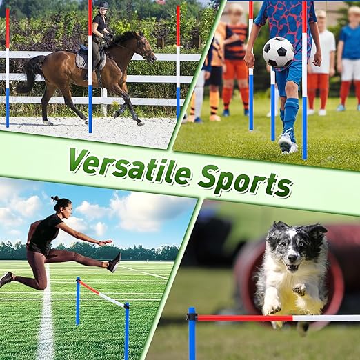 6 Pcs Pole Bending Poles for Horses,6FT Adjustable Equestrian Training Equipment for Horses,Agility Poles for Horses,Soccer & Dog,Red, White, Blue