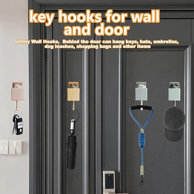 6Pcs Cute Creative Cat Coat Hook for Wall and Door-Max Load 10LB,Utility Heavy Duty Adhesive Wall Hook Mount for Coat, Towel,Scarf, Hat, Robes,Key and Other Items,Kawaii Room Decorative Hooks