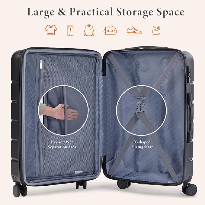 Sweetcrispy Carry on Luggage, Hard Shell ABS Suitcase with Double Spinner Wheels, Lightweight Expandable Rolling Suit Case with TSA Lock, 20 Inch Bronze Black