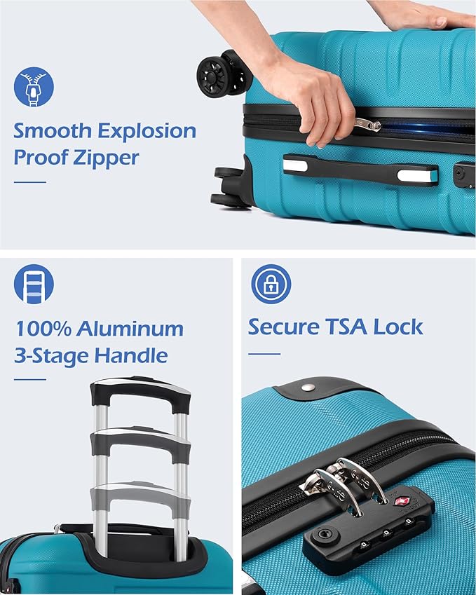 Coolife Hardside Checked Luggage with TSA Lock, Spinner Wheels, Telescopic Handle, Lightweight Suitcase (Silver, M(24in))