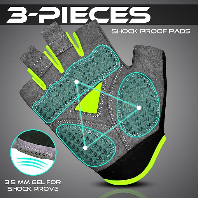 WESTWOOD FOX Cycling Gloves for Men Women,Half Finger Unisex Gel Padded Anti-Slip Mountain Bike Gloves, Breathable Shock Absorption Grip Palm Bicycle Summer Riding MTB Bike Gloves