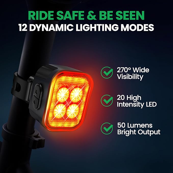 Bike Lights Set, LED Super Bright USB-C Rechargeable Headlight & Taillight, Waterproof Front & Rear Back Bicycle Light for Night Riding, Road & Mountain Cycling