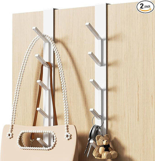 niffgaff 10 Hook Vertical Over The Door Hooks, Over The Door Hanger, for Towel and Clothes Hangers, White, 2 Pack, for up to 1.4'' Doors