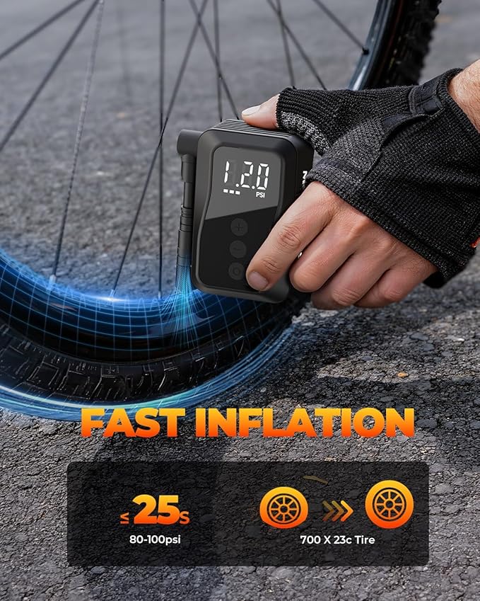 MEGAWHEELS Mini Bike Pump, Portable Bike Pump with Presta and Schrader Valve, 150/120PSI Bicycle Pump with Gauge, Auto Stop, Fast Inflation for City Bike, Road Bike, Mountain Bike