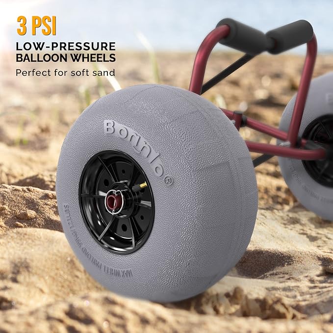 Bonnlo Kayak Cart Trolley Canoe Paddle Board Boat Cart Carrier Dolly with 12" Big Beach Wheels Balloon Kayak Transport Wheels Cart Foldable, Free Pump, 2 Ratchet Straps- Perfect for Soft Sand
