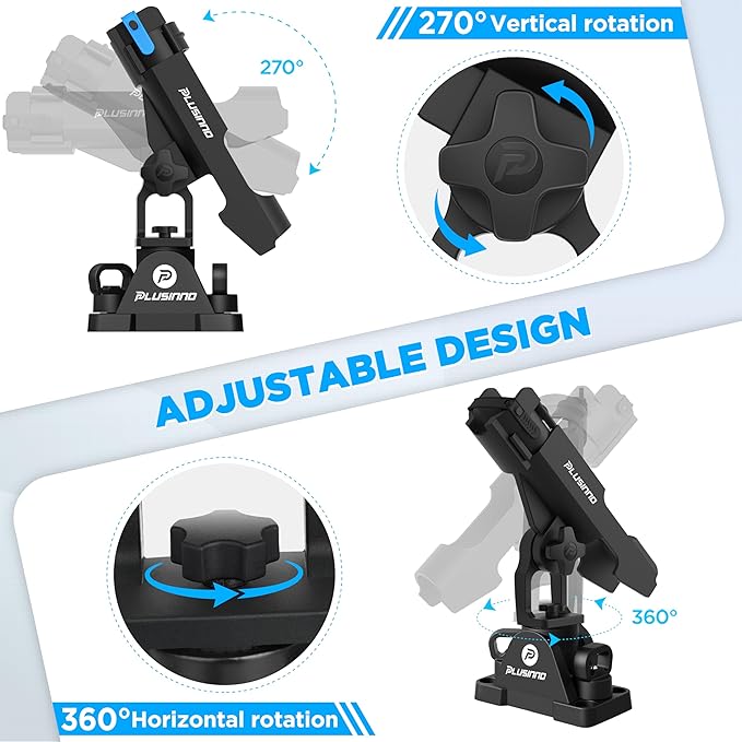 PLUSINNO 2 in 1 Fishing Rod Holders for Boat, Kayak Fishing Rod Holder, Fishing Pole Holders for Track Mount / Deck Mount, Fishing Gear with Fishing Rod Protective Strap, Fishing Accessories & Gifts