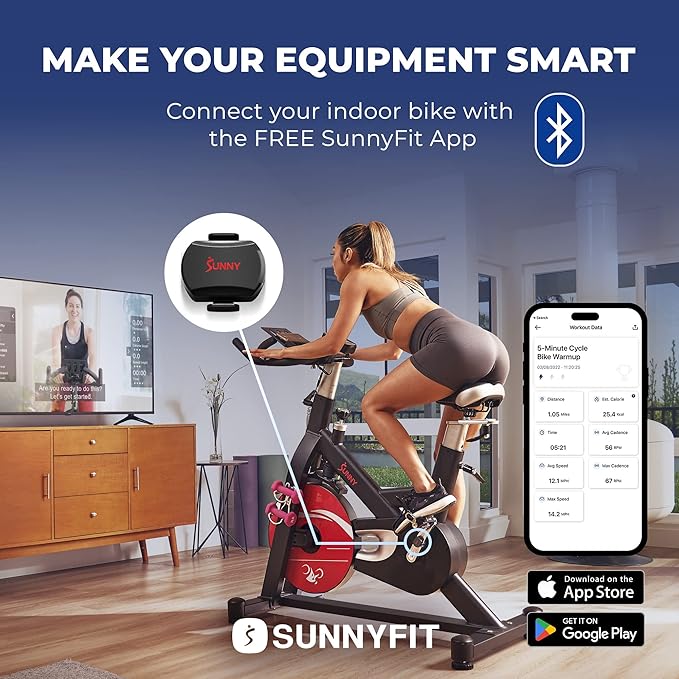 Sunny Health & Fitness Exercise Cycling 2-in-1 Cadence/RPM + Speed Sensor for Indoor or Outdoor Bikes with Free SunnyFit App Enhanced Bluetooth Connectivity - CB110
