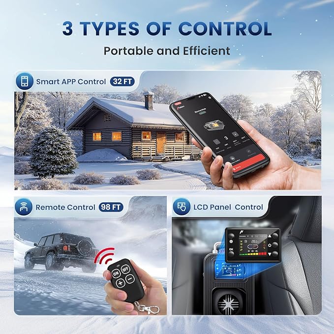 8KW Diesel Air Heater 12V, Portable Diesel Heater with App Control, 10-Temperature Settings, 28% Boost in Burning Efficiency, Auto Start-Stop, and 120V AC 24V DC, for Car, RV, Campers, 2025 Upgraded