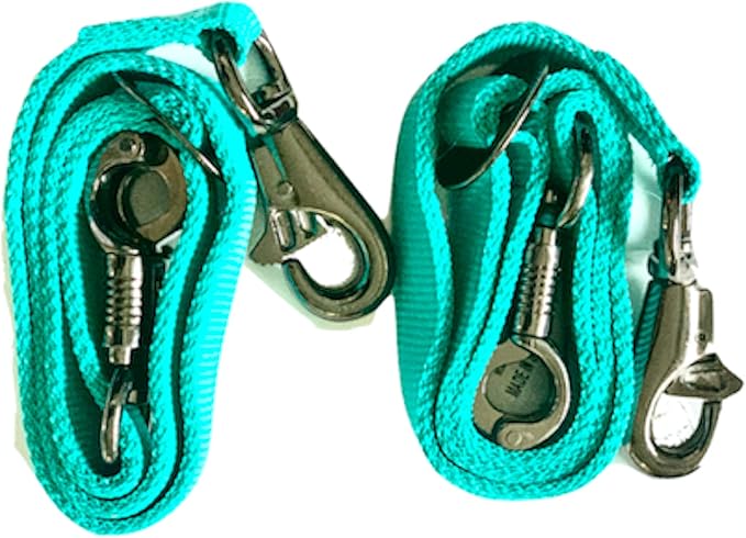 Majestic Ally Pack of 2, Double Thick Trailer Tie for Horse Haulage with Adjustable Buckle, Panic Snap and Bull Snap – 1 Inch by 36 Inch (Turquoise)
