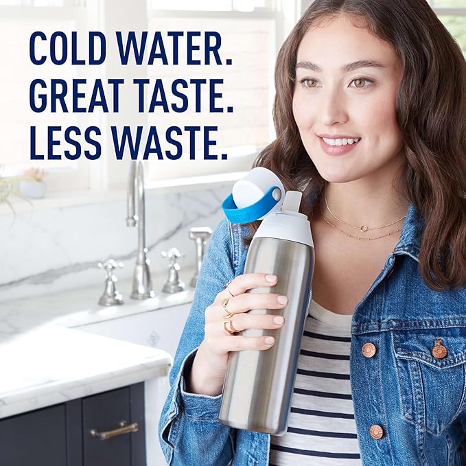 Brita ステンレス製プレミアム浄水ボトル、BPAフリー、再利用可能、断熱、プラスチック製水ボトル300本分相当、フィルター寿命2ヶ月または40ガロン、フィルター1個付き、ステンレス - 20オンス