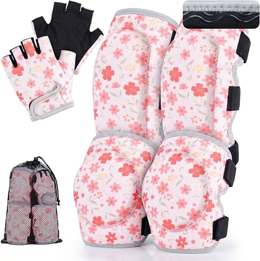 Soft Toddler Knee Pads and Elbow Pads Set with Bike Gloves, Non-Slip Toddler Knee Pads for Boys Girls 2-4 Years, Breathable Kids Protective Gear for Balance Bike, Scooter, Bicycle