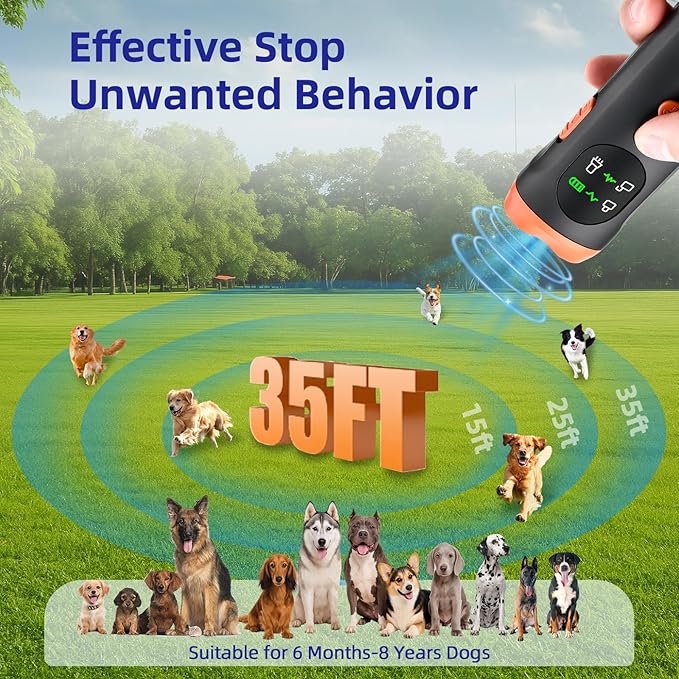 TGHIJKK Ultrasonic Dog Bark Deterrent Device: Rechargeable Anti Barking Device for Dogs with 3 Modes - Up to 35FT Range Safe Humane Training Tool - Small Medium Large Dogs Indoor Outdoor Use