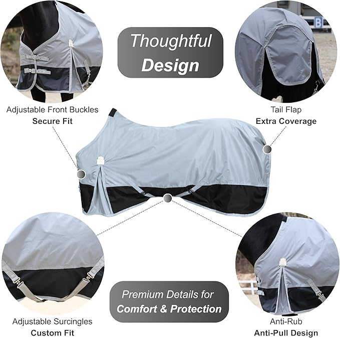 BARN & STABLE 420D Ripstop Lightweight Horse Turnout Sheet, No Fill, Water-Resistant & Breathable Horse Blanket for Spring and Mild Weather, with Anti-Rub Fleece Withers