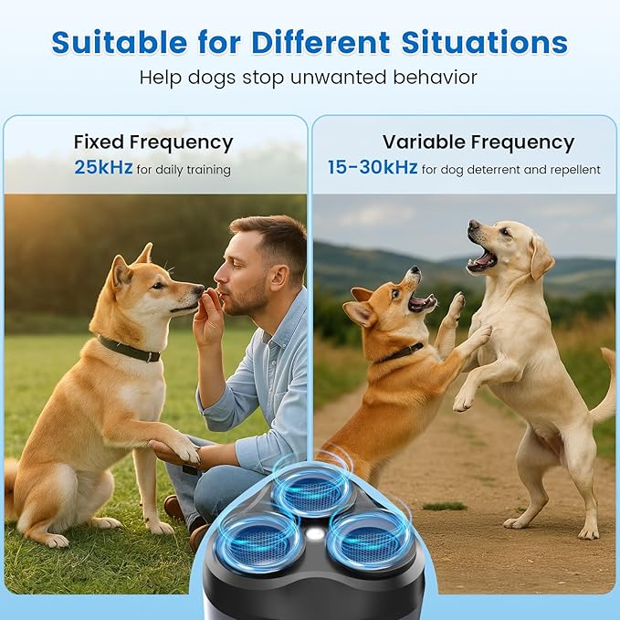 FamilyKit Dog Bark Deterrent Device, 3X Ultrasonic Rechargeable Anti Barking Device for Dogs, 50FT Range Barks No More, Training Bark Control with LED Flashlight, Indoor & Outdoor