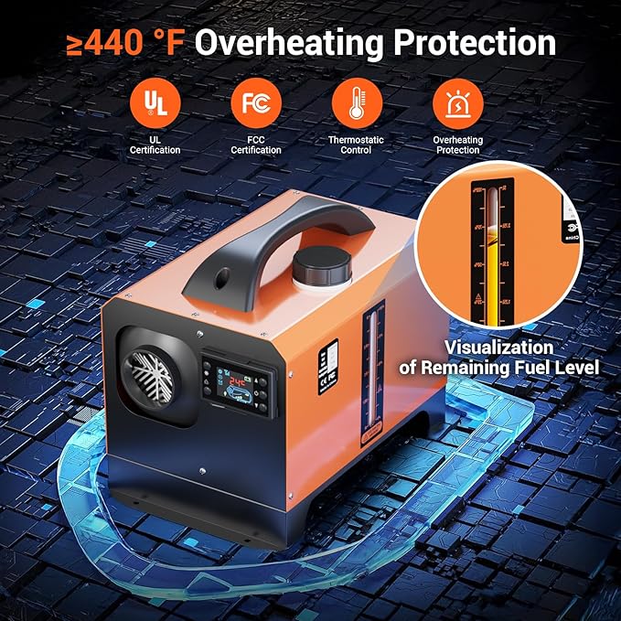 12V Diesel Heater, 8KW Portable Diesel Air Heaters, All in One Parking Heaters with Remote Control and LCD Screen, Diesel Air Heater with 1.3Gal Fuel Tank, for Car SUV Trailer Camper Van Boat Garage