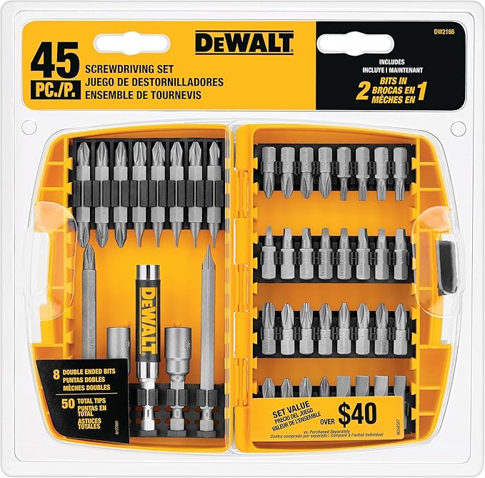 DEWALT Screwdriver Bit Set with Tough Case, 45-Piece (DW2166), Grey/Silver Screwdriving Set with Tough Case