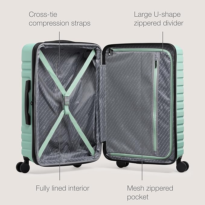 U.S. Traveler Boren Expandable Hardside Rugged Travel Luggage with 8 Spinner Wheels, Mint, 3-Piece Set