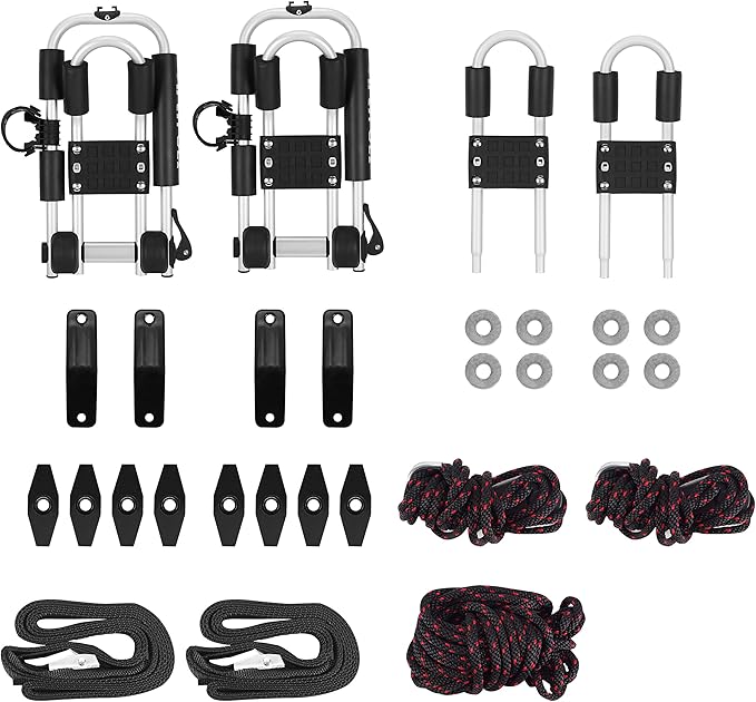 ARTIPOLY Kayak Roof Rack for 2 Kayaks, 4-in-1 Multifunction Bilateral Kayak & Canoe Car Racks J-Bar with Paddle Holder for Easy Mount Kayak/Surf/Ski/Canoe/SUP on SUV, Car and Truck Crossbar