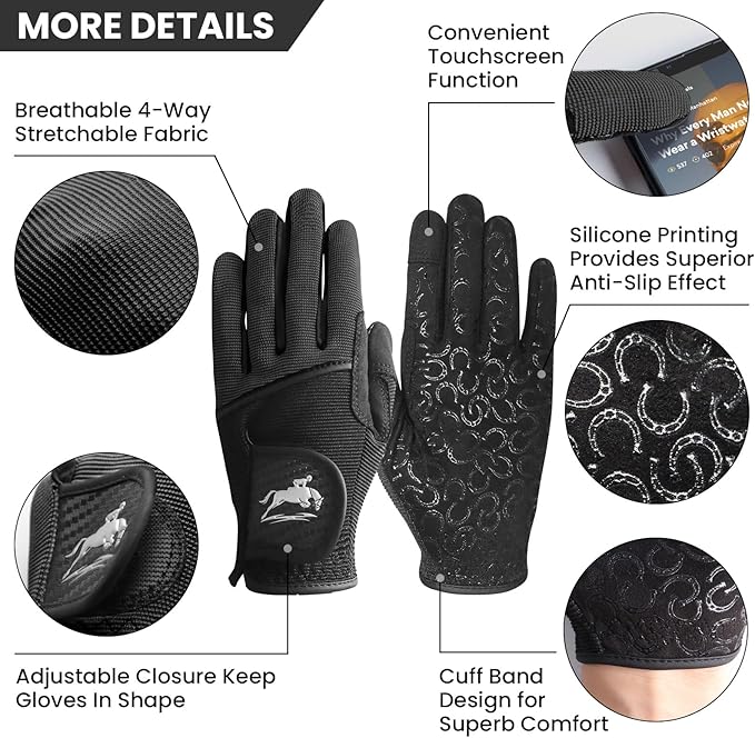FINGER TEN Womens Horse Riding Gloves Premium Equestrian Horseback Gloves for Ladies, Mesh Breathable Lightweight Comfortable Grip Summer Color Pack