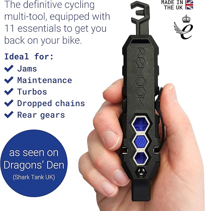 Rehook PLUS - Lightweight Bike Multi Tool for Cyclists. Includes Tyre Levers, Spoke Keys, Chain Tool, Wrench, Hex, Screwdriver