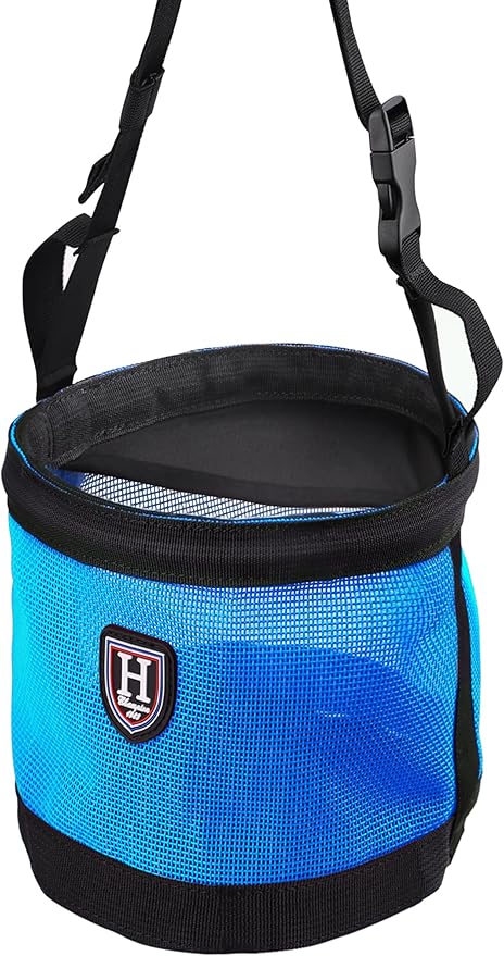 Harrison Howard Horse Muzzle Feed Bag Nylon Mesh Grain Feed Bag with Padded Neck Strap Adjustable Belt Blue Small