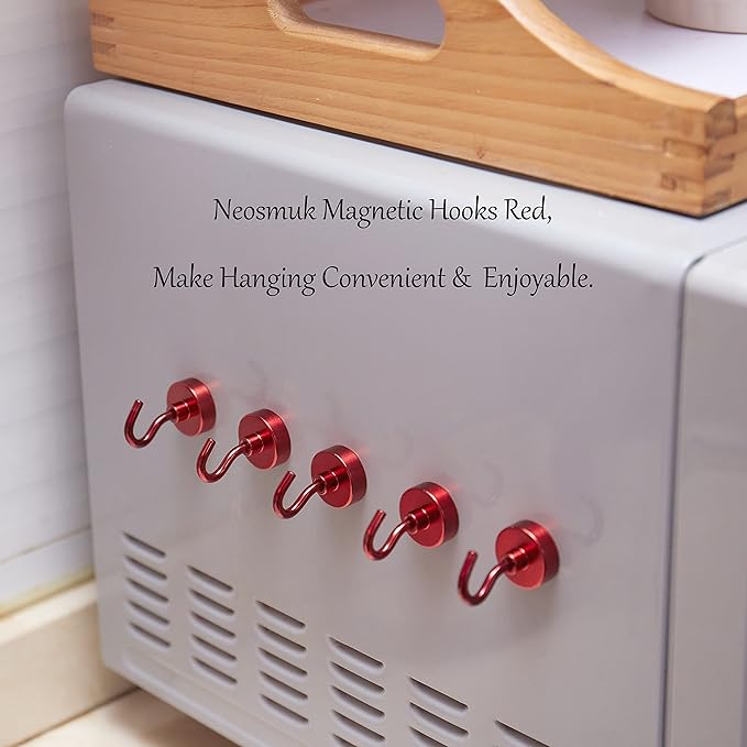 Neosmuk Magnetic Hooks, Heavy Duty 40lb+ Strong Magnet Hook for Cruise Cabins, Cruise Ship Essentials for Hanging, Metal Wall Refrigerator Hangers (Red, 10 Pack)
