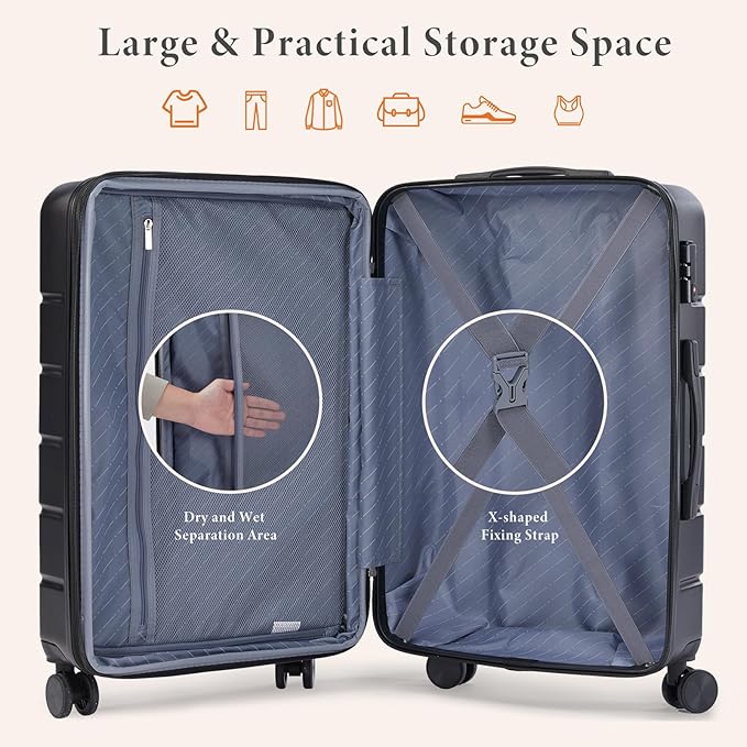 Sweetcrispy Carry on Suitcase Set, Luggage with Spinner Wheels, Hard Shell ABS, TSA Lock, Bronze Black, 3-PCS Set (20/24/28 inch)