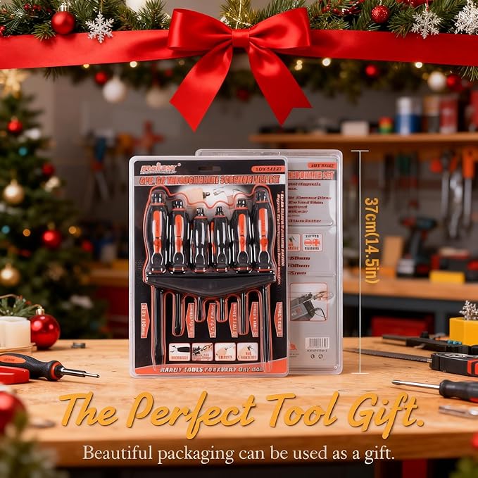 HORUSDY 6-Pieces Magnetic Screwdriver Set, 3 Phillips and 3 Flat Head Tips Screwdriver for Fastening, Chiselling and Loosening Seized Screws (New Screwdriver Set) (Pack of 2)