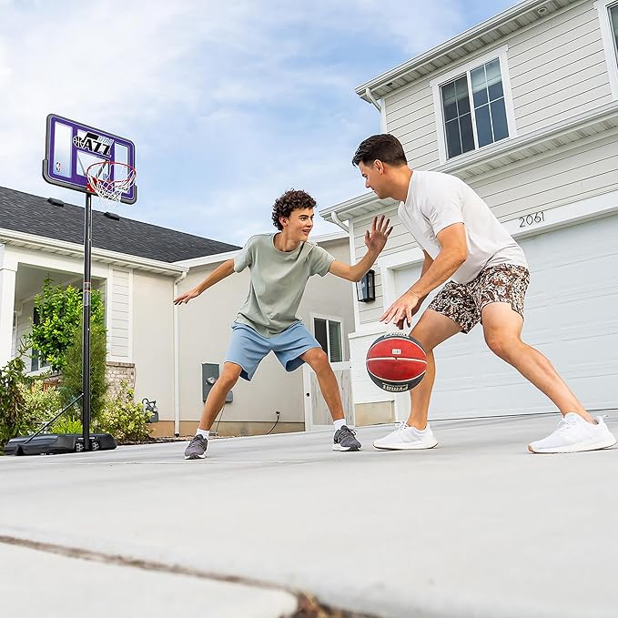 Lifetime NBA Utah Jazz Portable Basketball Hoop, Adjustable Height 7.5-10 Ft, 44 Inch Shatterproof Fusion Backboard, Base with Wheels