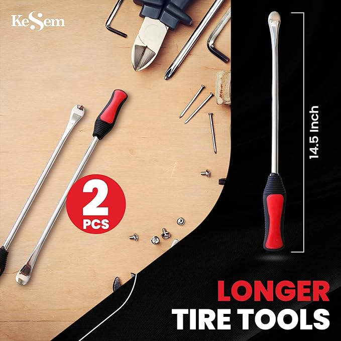 2 Pack 14.5" Tire Spoons Changing Tire Lever Tire Iron Bar Set Tire Repair Tool Kit Tire Changer Remove Tyre Heavy Duty Metal Steel for Motorcycle Bike Scooter Bicycle Mower Dirtbike 14.5 inch long