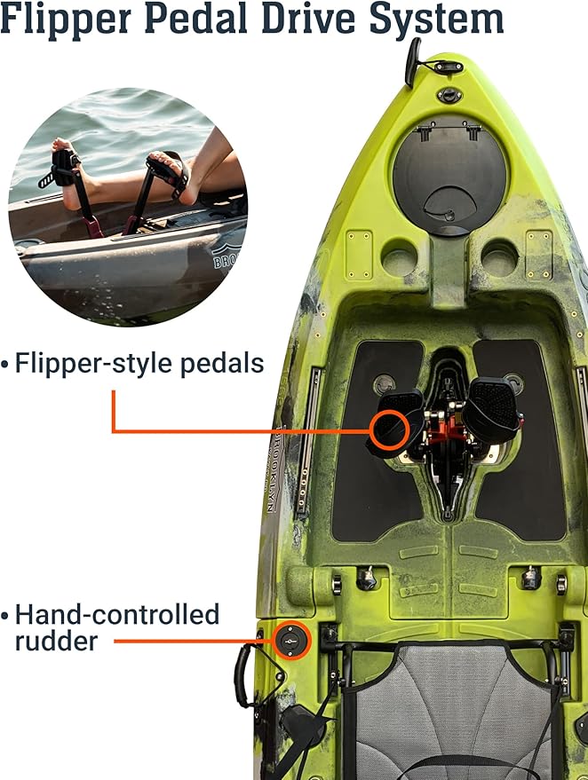 Brooklyn 8.0 Foldable Pedal Fishing Kayak by BKC, Compact Sit-on-Top Single Kayak with Pedal Drive, Sturdy Aluminum Seat, Rudder Steering, Storage