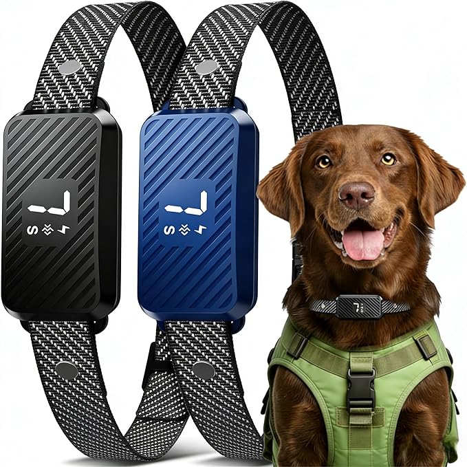 Dog Bark Collar for Large Medium Small Dogs, Effective No-Bark Collar, Smart Barking Collar, Rechargeable Bark Collar with 7 Sensitivity, 3 Modes, IP67 Waterproof, Blue+Black, 2 Pack