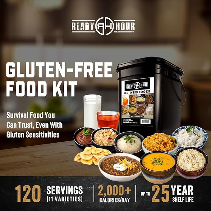 Ready Hour グルテンフリーフードキット (120食分)、グルテンフリーサバイバルキット、フリーズドライサバイバル食料備蓄、緊急時備蓄、プレッパー用品、25年間保存可能