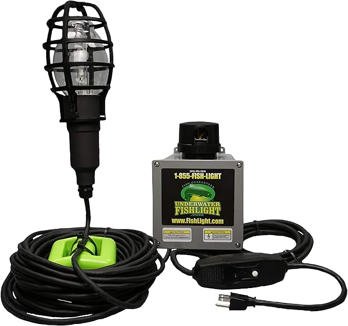Underwater Fish Light 175W Natural Green Dock Light – Professional Fish Attractor System with Automatic Night Sensor – Marine Grade Submersible Light for Salt & Fresh Water Docks