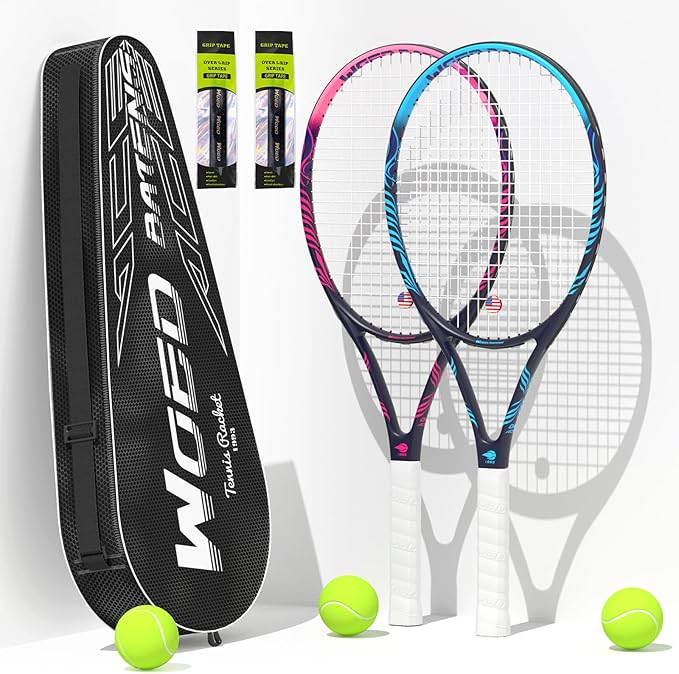 Adult 2 Player Tennis Racket Perfect for Beginner and Professional Players, 27” Speed Tennis Racquet Include Tennis Balls, Overgrips, Tennis Bag, Vibration Dampe, Cover