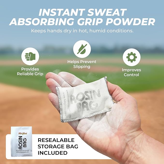Hot Glove Rosin Bag – Baseball & Softball Grip Powder – Professional Dry Hand Grip for Pitchers & Hitters – Sweat Absorbing Rosin for Bat Grip & All Sports – Made in USA