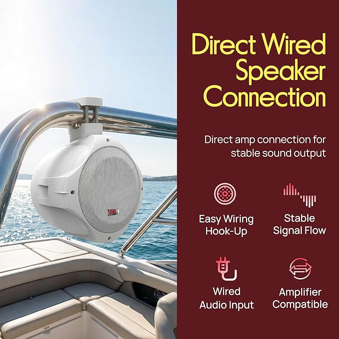Pyle Wakeboard Tower Speakers, 8” 300W Dual Waterproof Subwoofer Speakers & 1” Tweeter, 2-Way Outdoor Marine Audio System, Bullet Style Design Suitable for Boats with Mounting Brackets, White (1 Pair)
