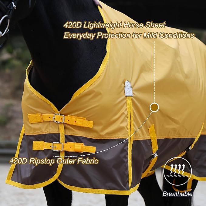 BARN & STABLE 420D Ripstop Lightweight Horse Turnout Sheet, No Fill, Water-Resistant & Breathable Horse Blanket for Spring and Mild Weather, with Anti-Rub Fleece Withers
