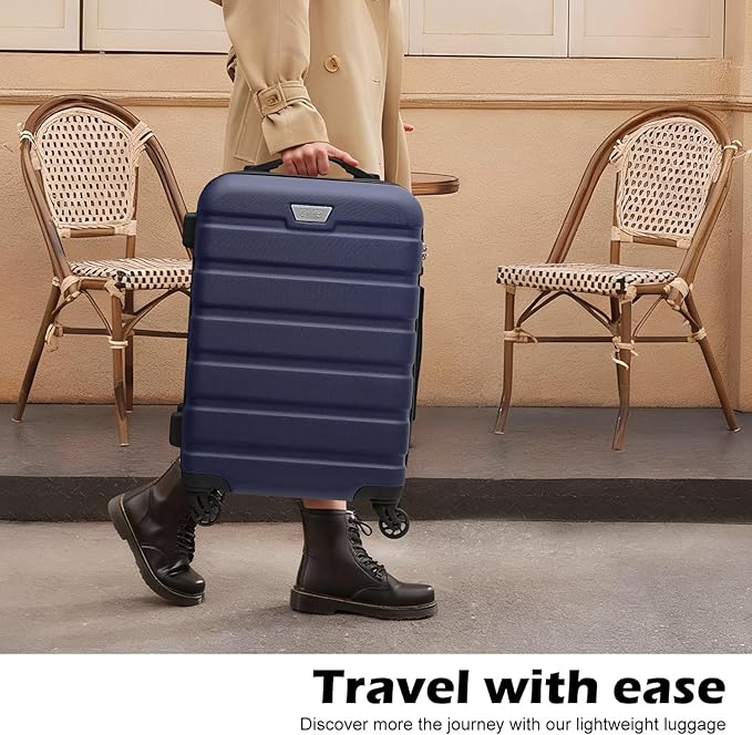 Coolife Luggage 3 Piece Set Suitcase Spinner Hardshell Lightweight TSA Lock (navy, 20/24/28)