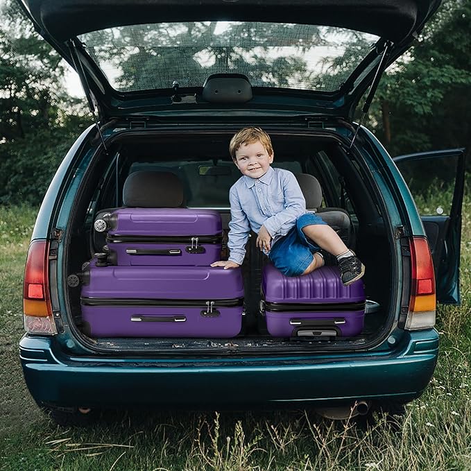Karl home Luggage Set of 3 Hardside Carry on Suitcase Sets with Spinner Wheels & TSA lock, Portable Lightweight ABS Luggages for Travel, Business - Purple (20/24/28)