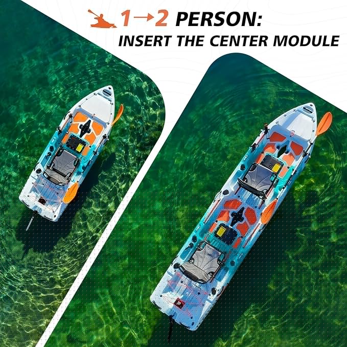 Modular Fishing Kayak with Cart & Paddle, 573 lbs Capacity, 110" Sit-on-Top Kayak, 360° Swivel Seat, 2-Piece Portable Design Fits SUV/Pickup/Van, for Ocean, Lake & River