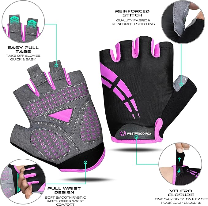 WESTWOOD FOX Cycling Gloves for Men Women,Half Finger Unisex Gel Padded Anti-Slip Mountain Bike Gloves, Breathable Shock Absorption Grip Palm Bicycle Summer Riding MTB Bike Gloves